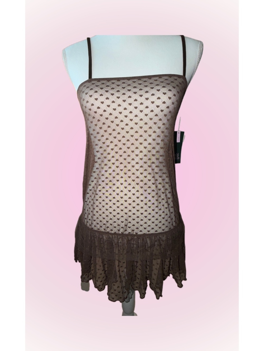 Wild Fable XXS Brown Heart Mesh Ruffle Mini Slip Dress Y2K Coquette NWT